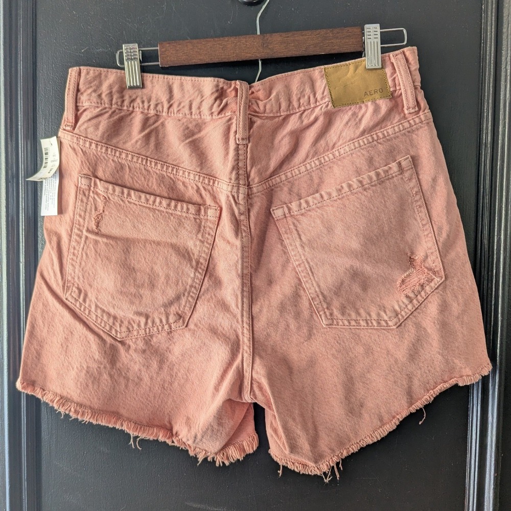 Aeropostale 90s High Rise Cut Off Denim Shorts Pink Distressed Raw Hem Size 10 - Picture 2 of 8